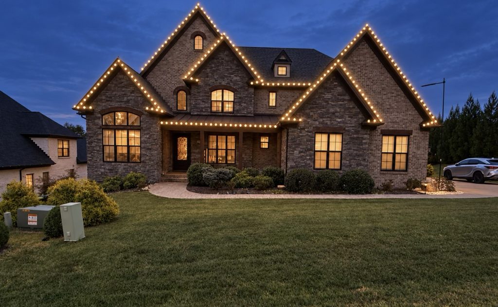 Photo-real render of the lit house