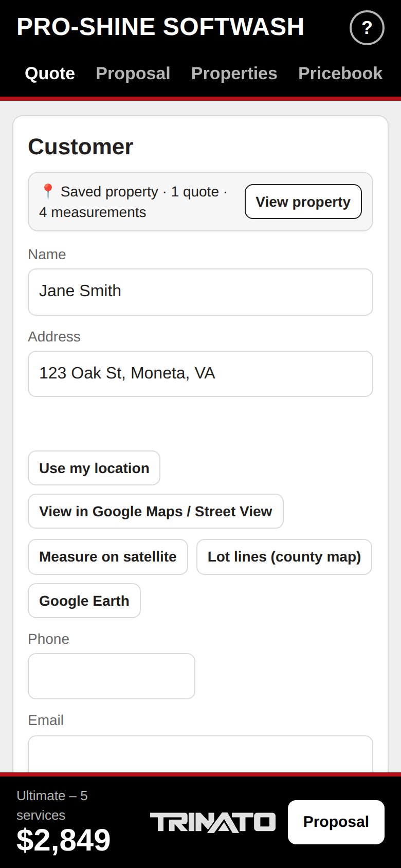 Customer and address linked to a saved property